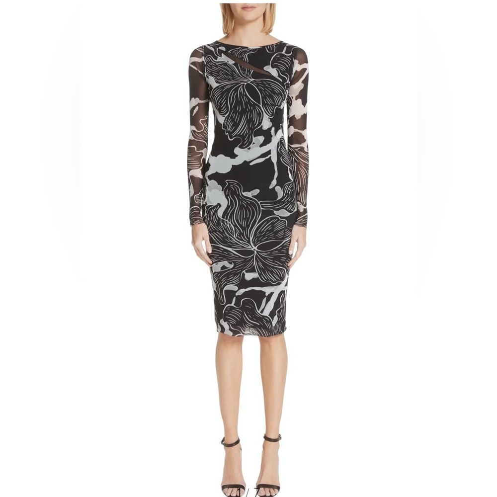 FUZZI Deco Floral Print Tulle Body-Con Dress Size XL
